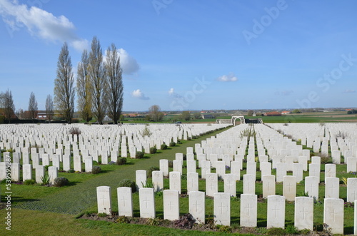 Tyne Cot Cemetery near Ypres, Belgium, with graves of soldiers who died in the first world war. photo