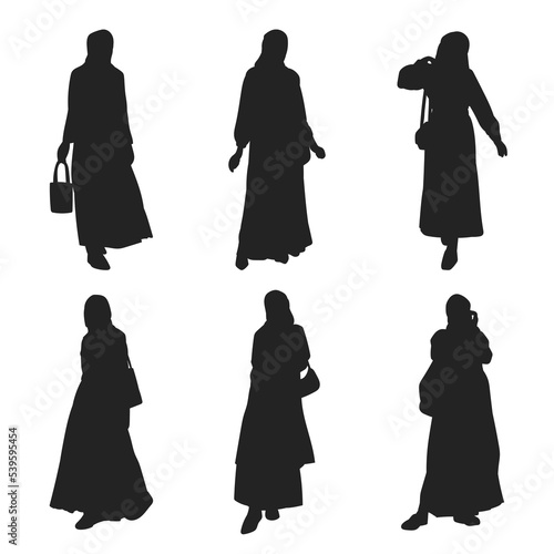 set of Muslim woman silhouette with hijab.