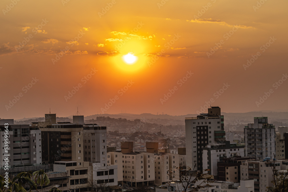 sunset in the city of Belo Horizonte, State of Minas Gerais, Brazil