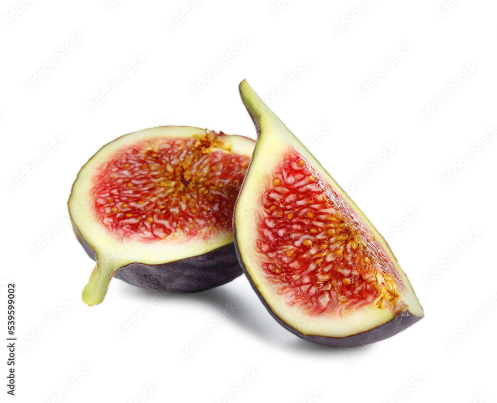 Pieces of fresh ripe fig isolated on white Pieces of fresh ripe fig isolated on white