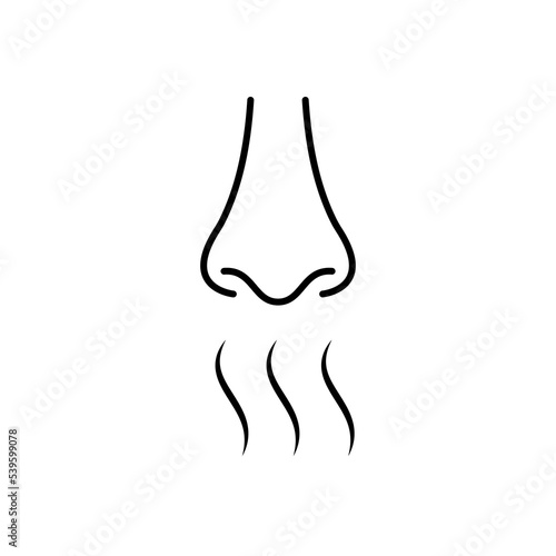 Aroma steam wave vector icon black outline EPS 10. Sense of smell illustration. Nose sign. Odour scent, perfume symbol. Smoke, fume. Flat image isolated on white for logo, infographic, app, web, dev