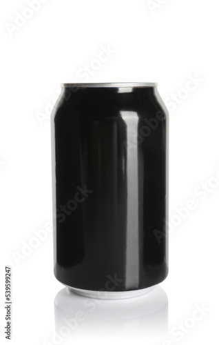 Black aluminum can isolated on white. Mockup for design