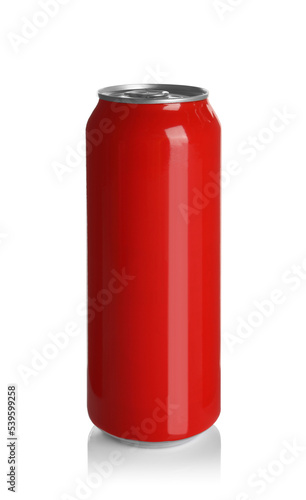 Red aluminum can with drink isolated on white