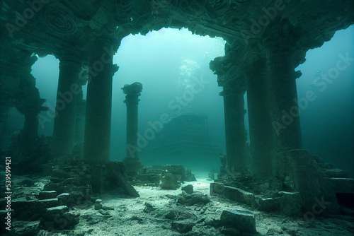Illustration of an ancient underwater city, lost city of Atlantis