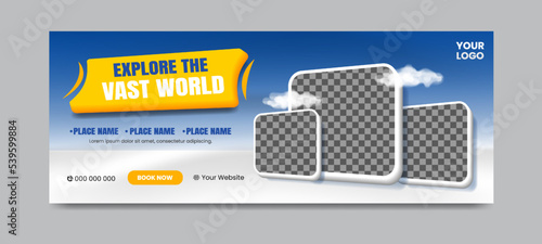 Travel and adventure agency social media timeline cover. Social media web header banner template.