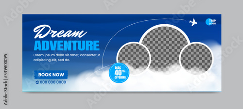 Travel and adventure agency social media timeline cover. Social media web header banner template.