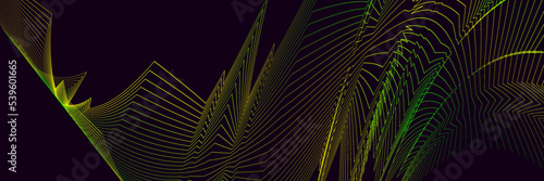 Abstract black background with yellow and green lines