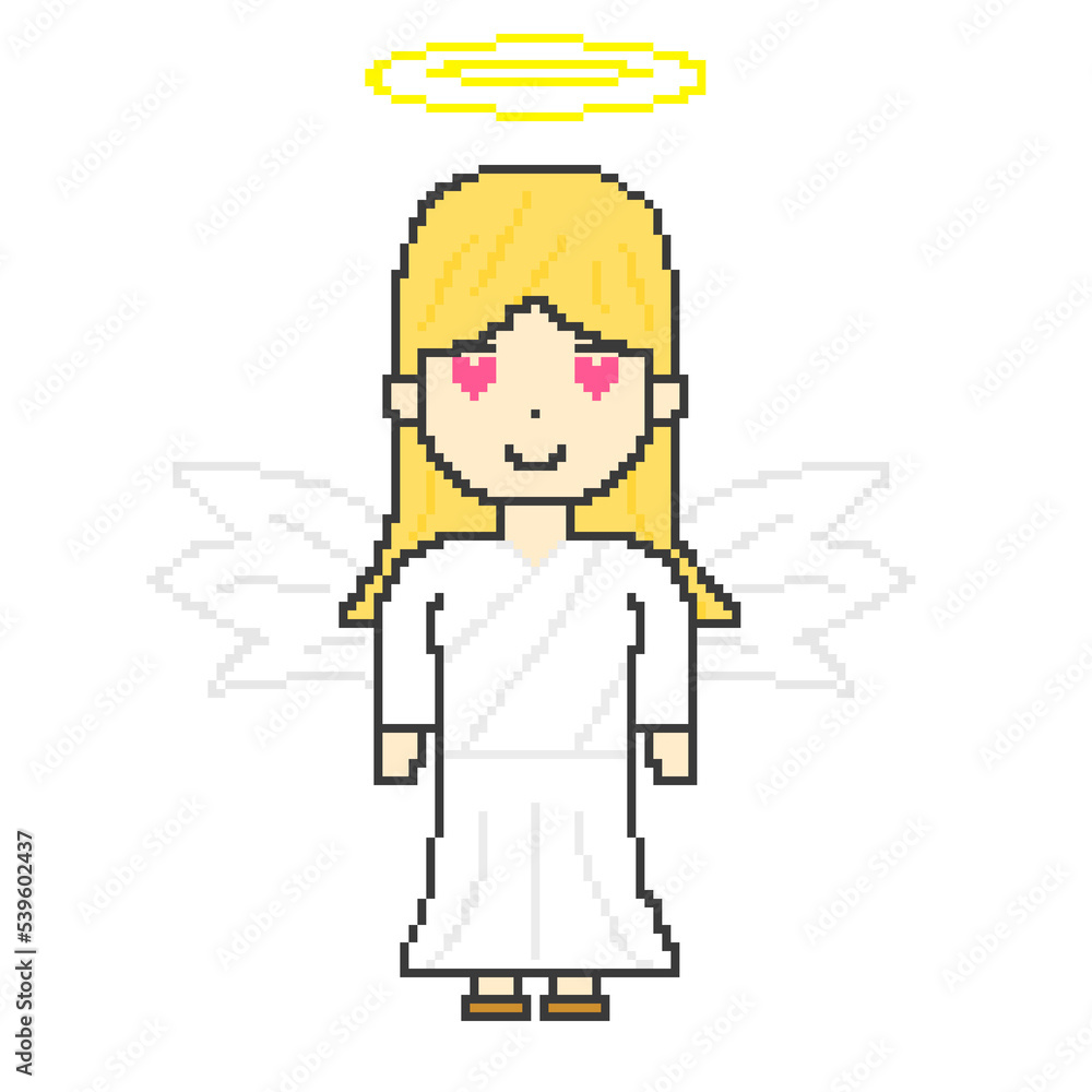 Illustration of pixel art angels fall in love with Illustration of pixel art angels fall in love with