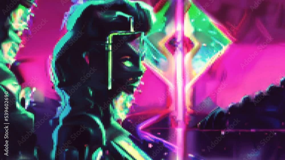 Retro Futuristic Woman Pixel Art in Motion Retrowave Neon Colors Retro Futuristic Woman Pixel Art in Motion Retrowave Neon Colors