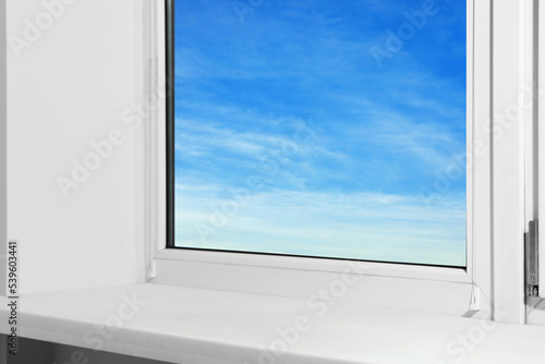 Window with empty white sill  closeup view