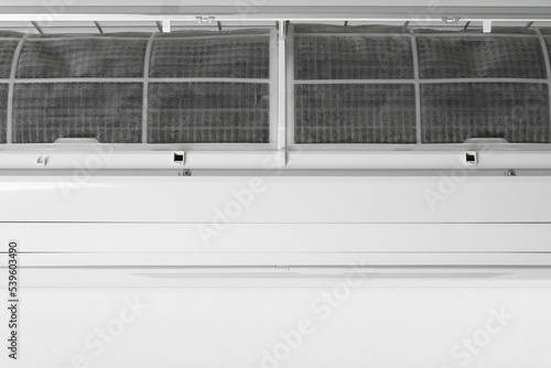 Modern air conditioner on white wall  closeup