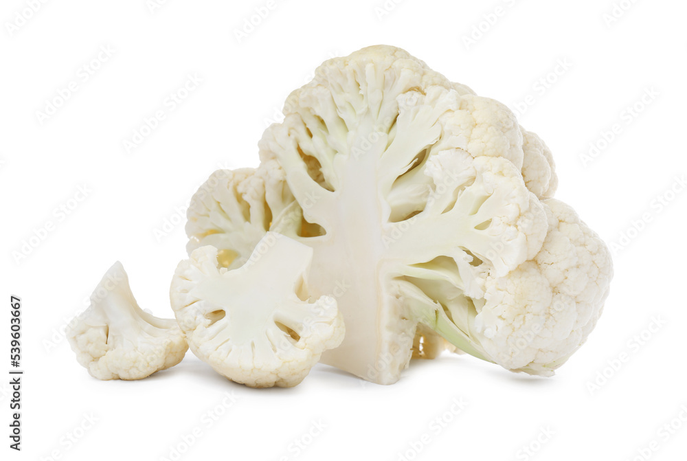 Cut fresh raw cauliflowers on white background Cut fresh raw cauliflowers on white background