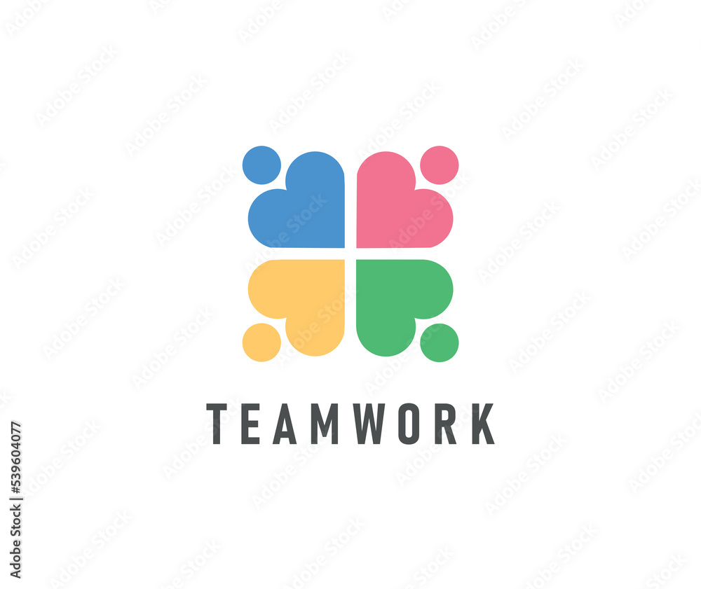 Four Person Teamwork link love design logo Four Person Teamwork link love design logo