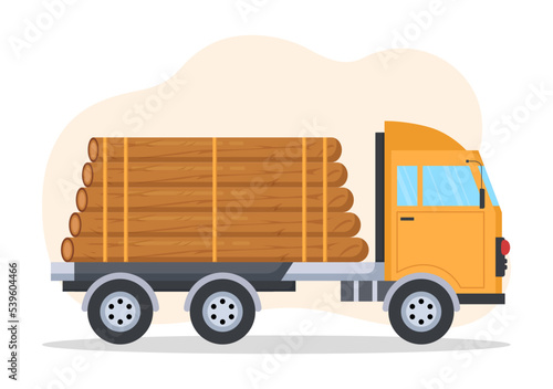 People Tree Cutting and Timber with Truck, Chainsaw Wooden and Tools Logging in the Forest on Flat Cartoon Hand Drawn Templates Illustration