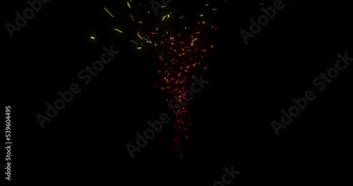 3d render of fire embers or sparks in swirl move in tornado spinning movement.