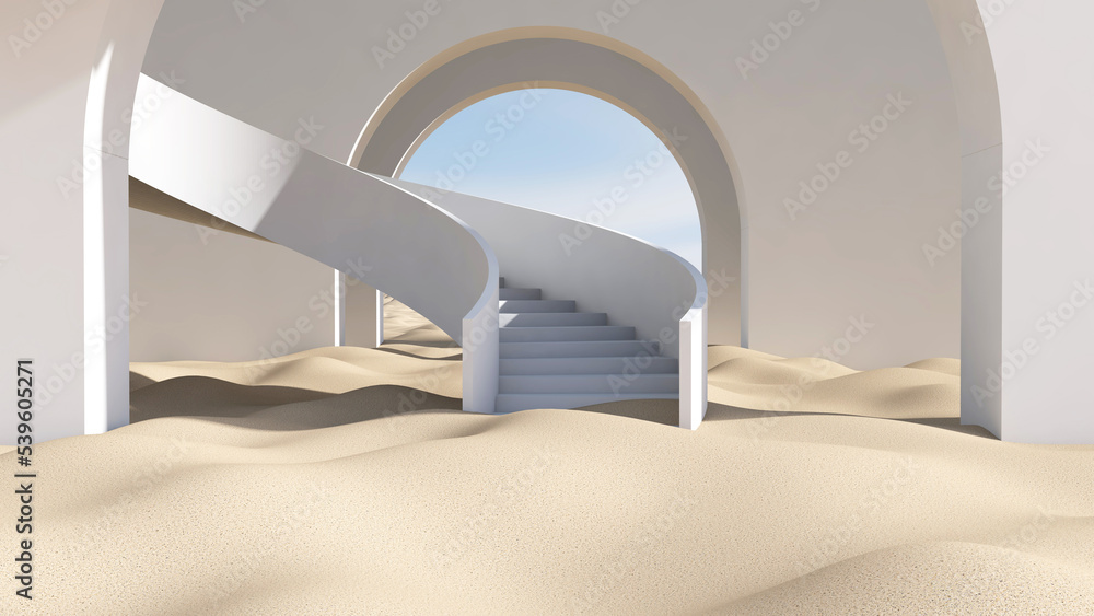 Obraz premium Desert in the room. 3D illustration, 3D rendering