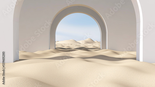 Desert in the room. 3D illustration, 3D rendering © wichuda