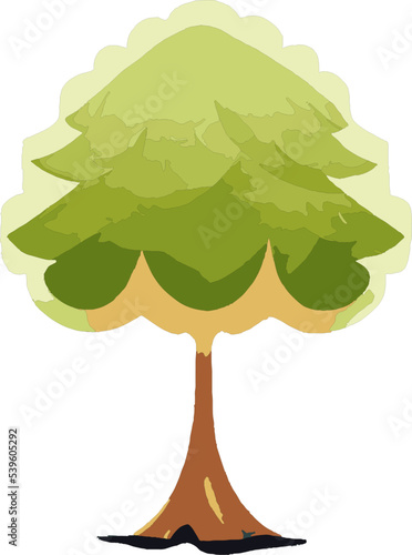 bohdi and samanea saman tree with leaves green yellow orange water colouring vector	
