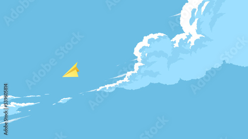 vector illustration of the clouds image with a paper plane flying in the blue sky