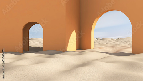 Desert in the room. 3D illustration, 3D rendering 