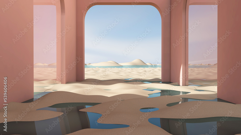 Desert in the room. 3D illustration, 3D rendering	
