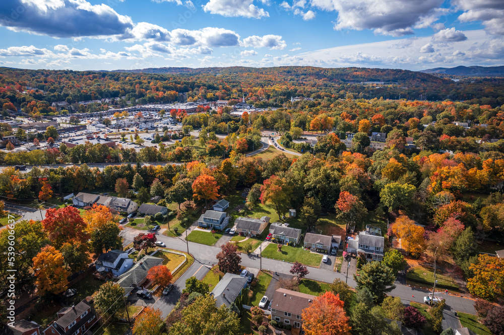 Aerial Drone of Autumn in Mahwah New Jersey 
