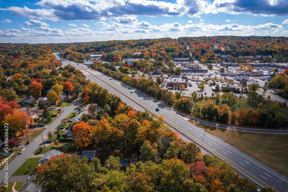 Aerial Drone of Autumn in Mahwah New Jersey 