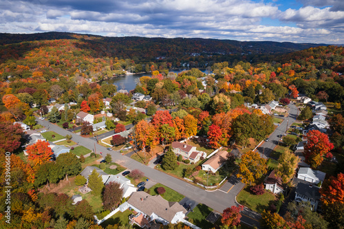 Aerial Drone of Autumn in Mahwah New Jersey 