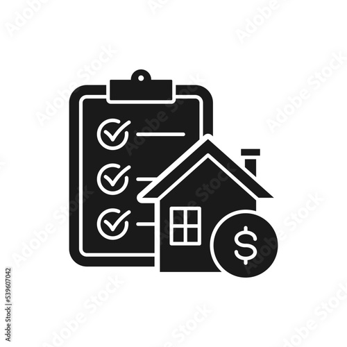 House and clipboard. Mortgage, home checklist icon isolated on white background. Vector illustration