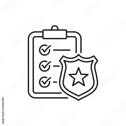 Police badge and clipboard. Penalty document report icon isolated on white background. Vector illustration