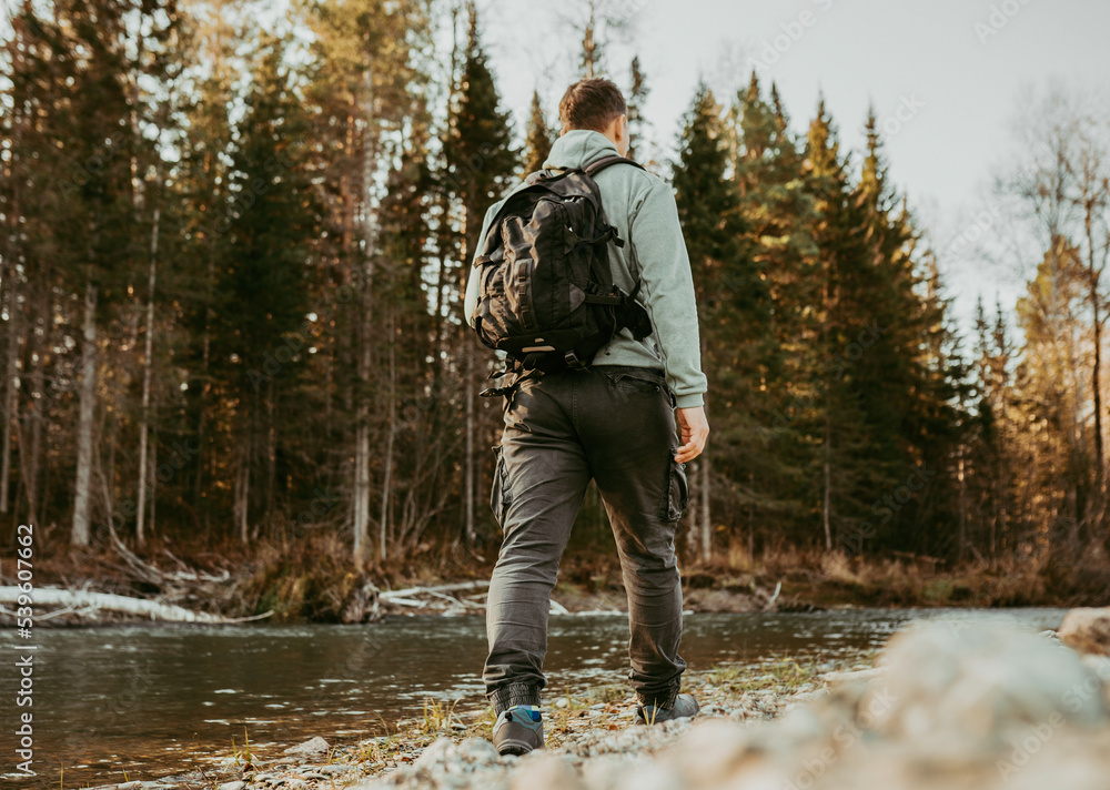 person walking in the woods