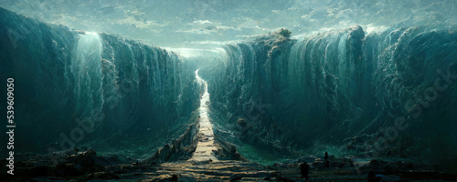 Photo Ocean opening in biblical event of Moses