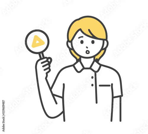医療従事者が三角の札を持つイラスト素材