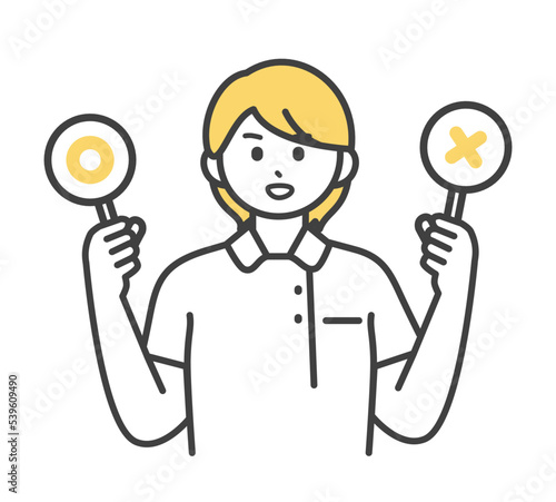 医療従事者が丸とバツの札を持つイラスト素材