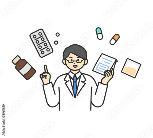 医薬品の説明をする医療従事者のイメージイラスト素材