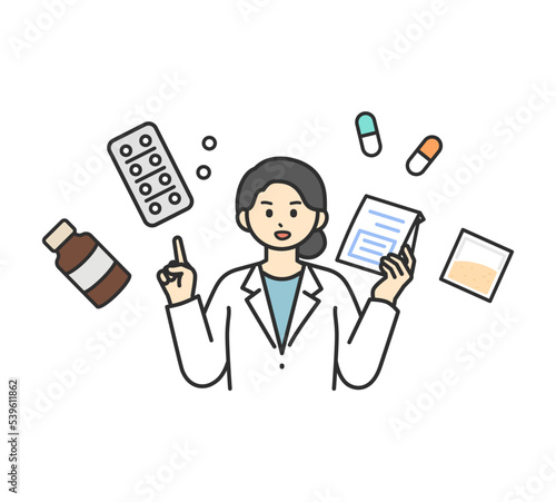 医薬品の説明をする医療従事者のイメージイラスト素材