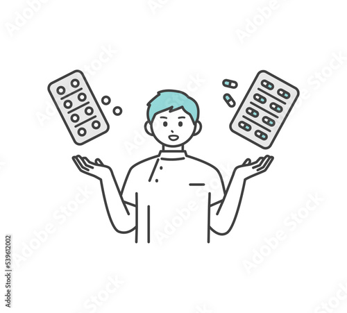 医薬品の説明をする医療従事者のイメージイラスト素材