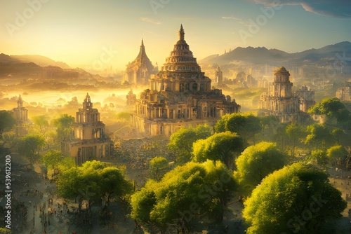 Sun rises on an ancient  powerful city..