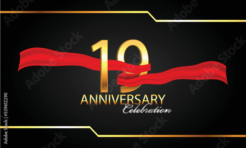 19 anniversary celebration. 19th anniversary celebration. 19 year anniversary celebration with red ribbon and black background.