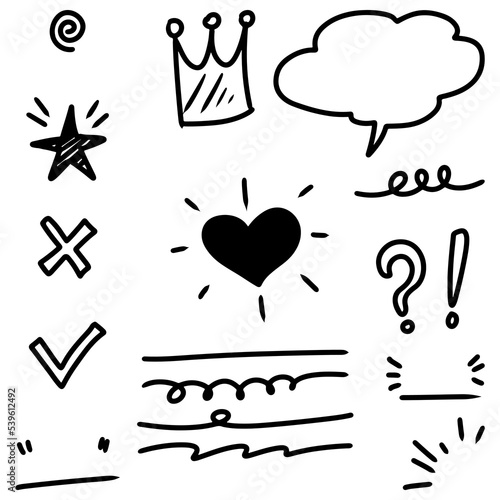 set of Hand drawn doodle elements for concept design isolated on white background. vector illustration.