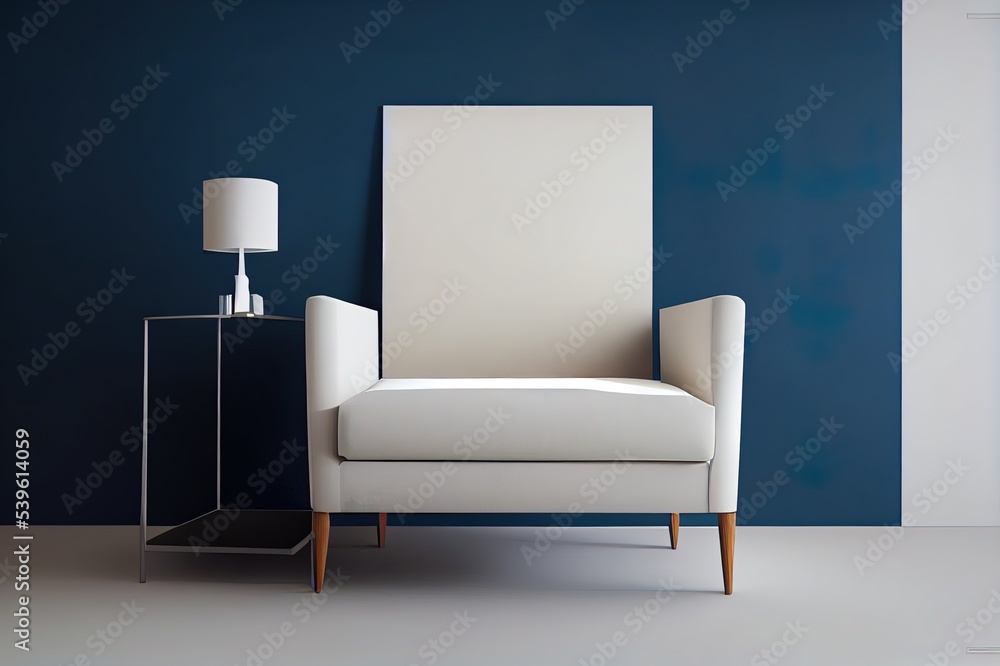 Blank poster, armchair in living room, 3d render Blank poster, armchair in living room, 3d render