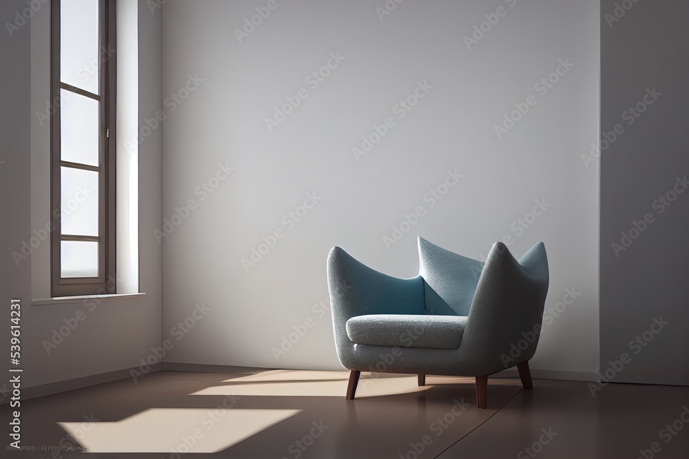 The interior has a armchair on empty white wall background,3D rendering The interior has a armchair on empty white wall background,3D rendering
