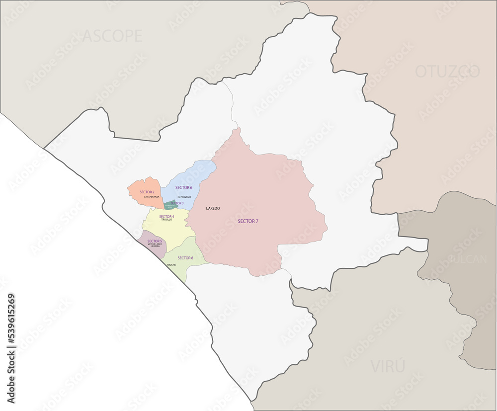 Mapa de los sectores de la Provincia de Trujillo - La Libertad- Perú 