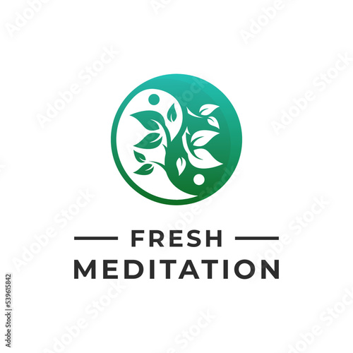 yin and yang leaf tree yoga logo design