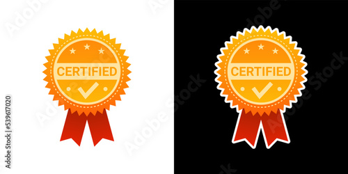 Certified icon badge ribbon gold icon. Modern simple symbol logo sign. 