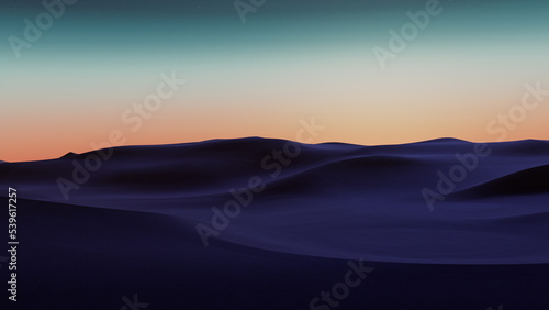 Undulating Sand Dunes form a Surreal Desert Landscape. Sunset Wallpaper with Orange Gradient Sky. photo