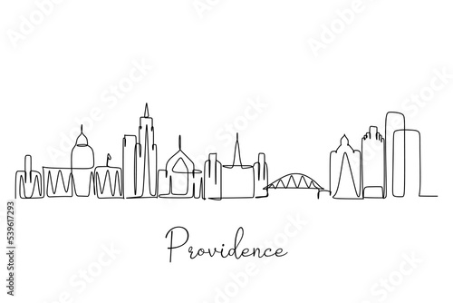 single line drawing of Providence city skyline, United States. Historical town landscape in the world. Best holiday destination. Editable stroke trendy continuous line draw design vector illustration