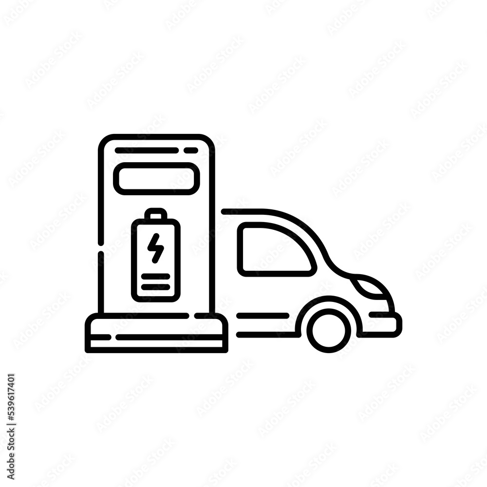 Electric car charging line icon with battery indicator vector graphic Electric car charging line icon with battery indicator vector graphic