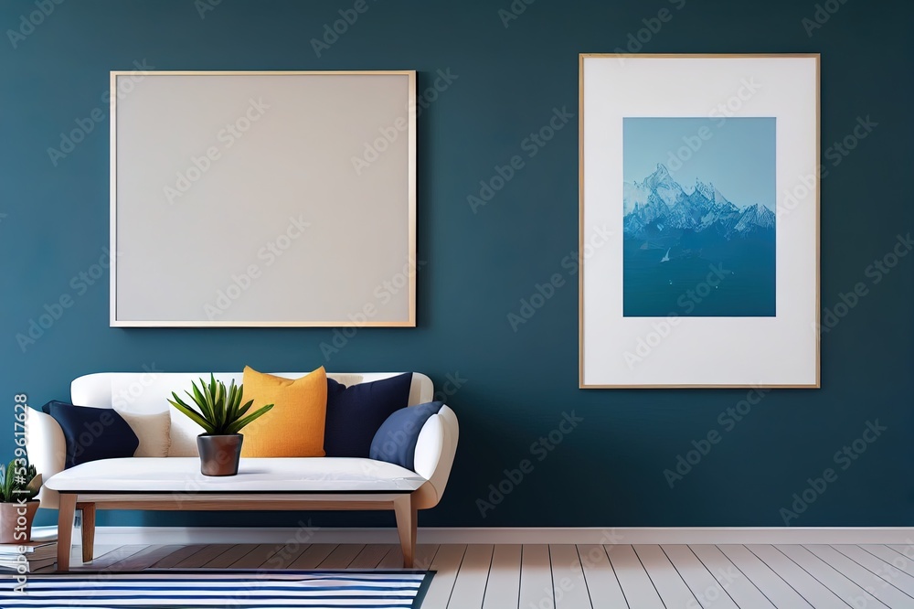 mock up poster frame in modern interior background, living room, Scandinavian style, 3D render, 3D illustration mock up poster frame in modern interior background, living room, Scandinavian style, 3D render, 3D illustration