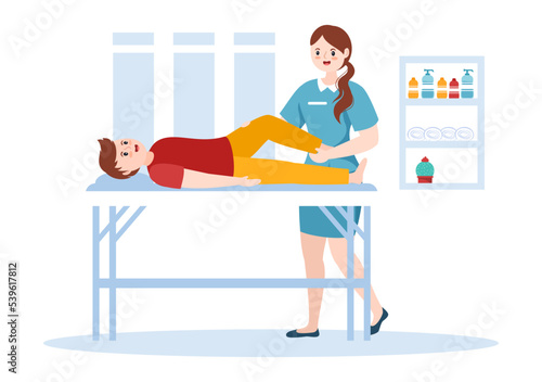 Chiropractor Flat Cartoon Hand Drawn Templates Illustration of Patient in Physiotherapy Rehabilitation with Osteopathy Specialist Natural Treatment